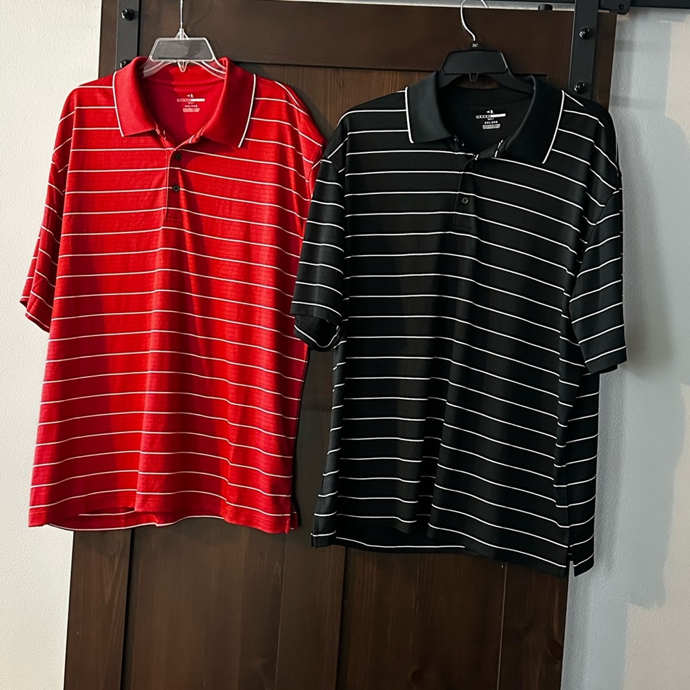 Men's Striped Polo Grand Slam Golf Shirt Set - Red and Black